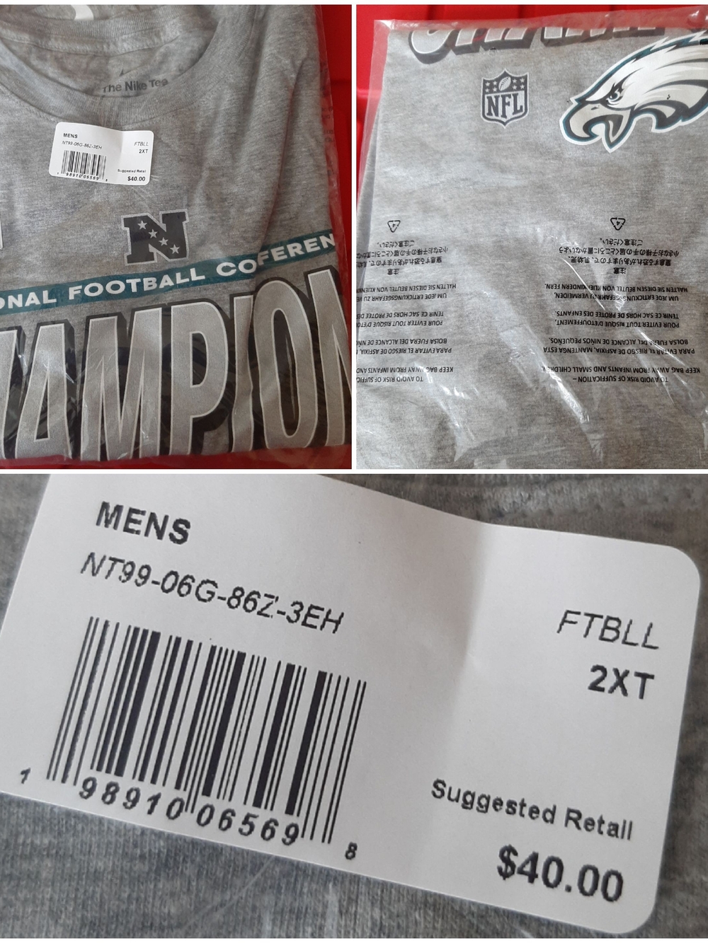 Nike Men's Philadelphia Eagles Conference Champions Tee Adult 2XT Brand New